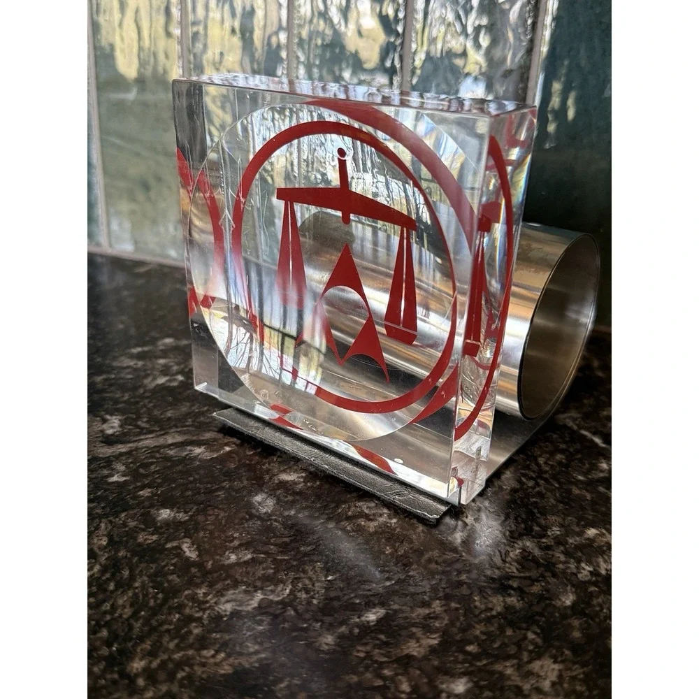 Chrome Scroll Lucite Book Holder Rack Scales of Justice Lawyer Office MCM VTG